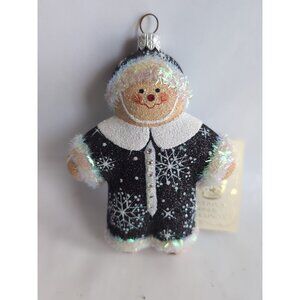 Patricia Breen Gingerboy Christmas Ornament Vintage 4” Glass Glitter